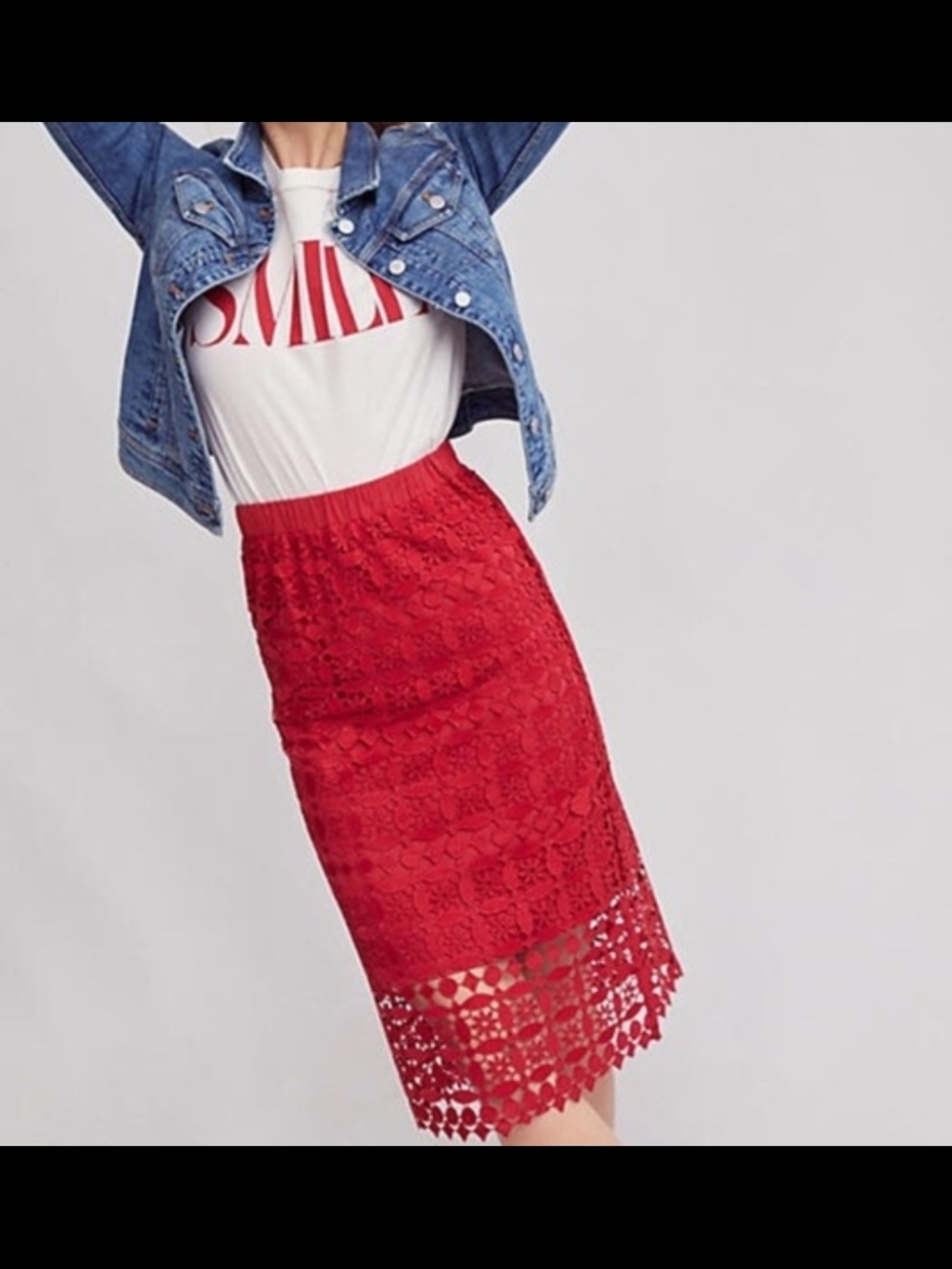 Anthropologie - Lili's Closet Crochet Red Lace Midi Skirt
